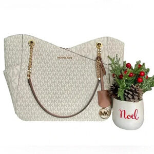 🔥 Michael‎ Kors Women Jet Set Travel Cross Chain Shoulder Tote Bag in Vanilla